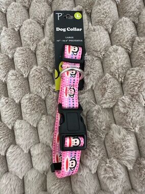 Paul Frank Pink Monkey Pattern Dog Collar with Black Buckle